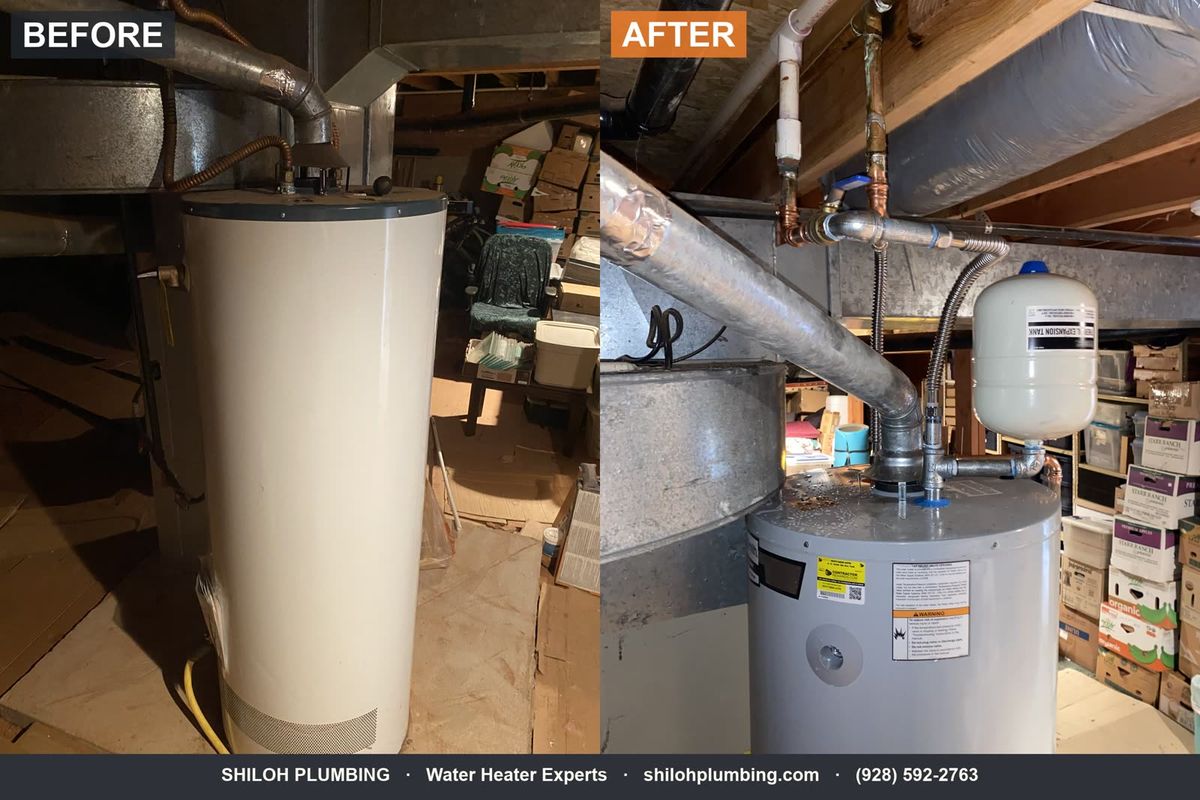 Before and after: completed water heater installation, Sedona AZ